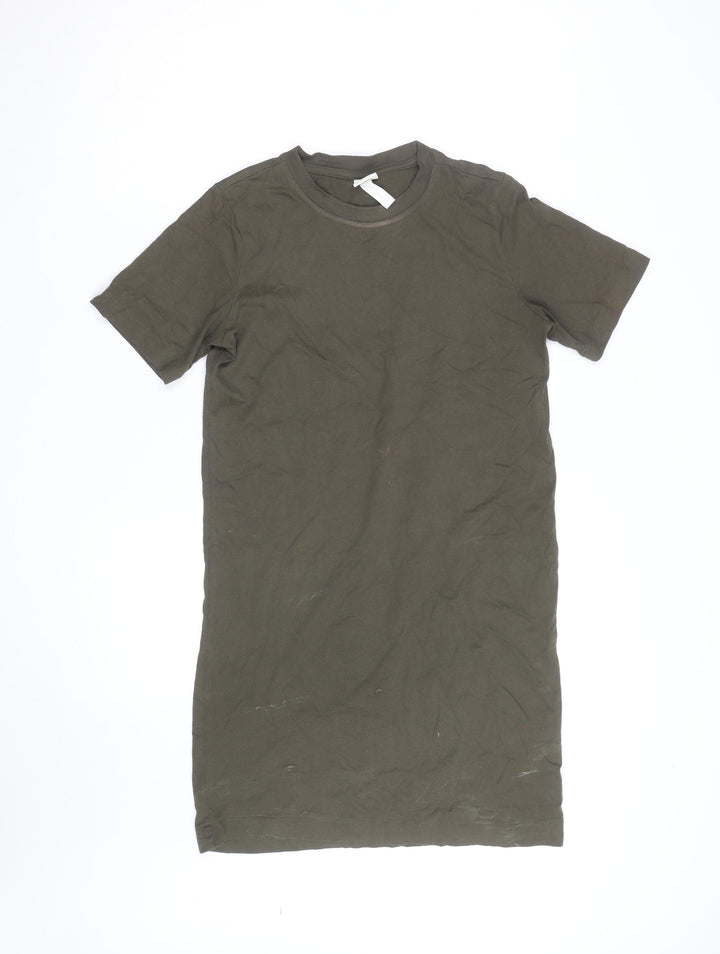 H&M Women Green T-Shirt Dress Size 10 Cotton Elastane Casual