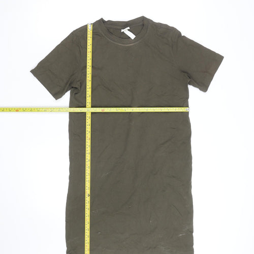 H&M Women Green T-Shirt Dress Size 10 Cotton Elastane Casual