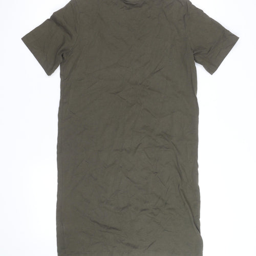 H&M Women Green T-Shirt Dress Size 10 Cotton Elastane Casual