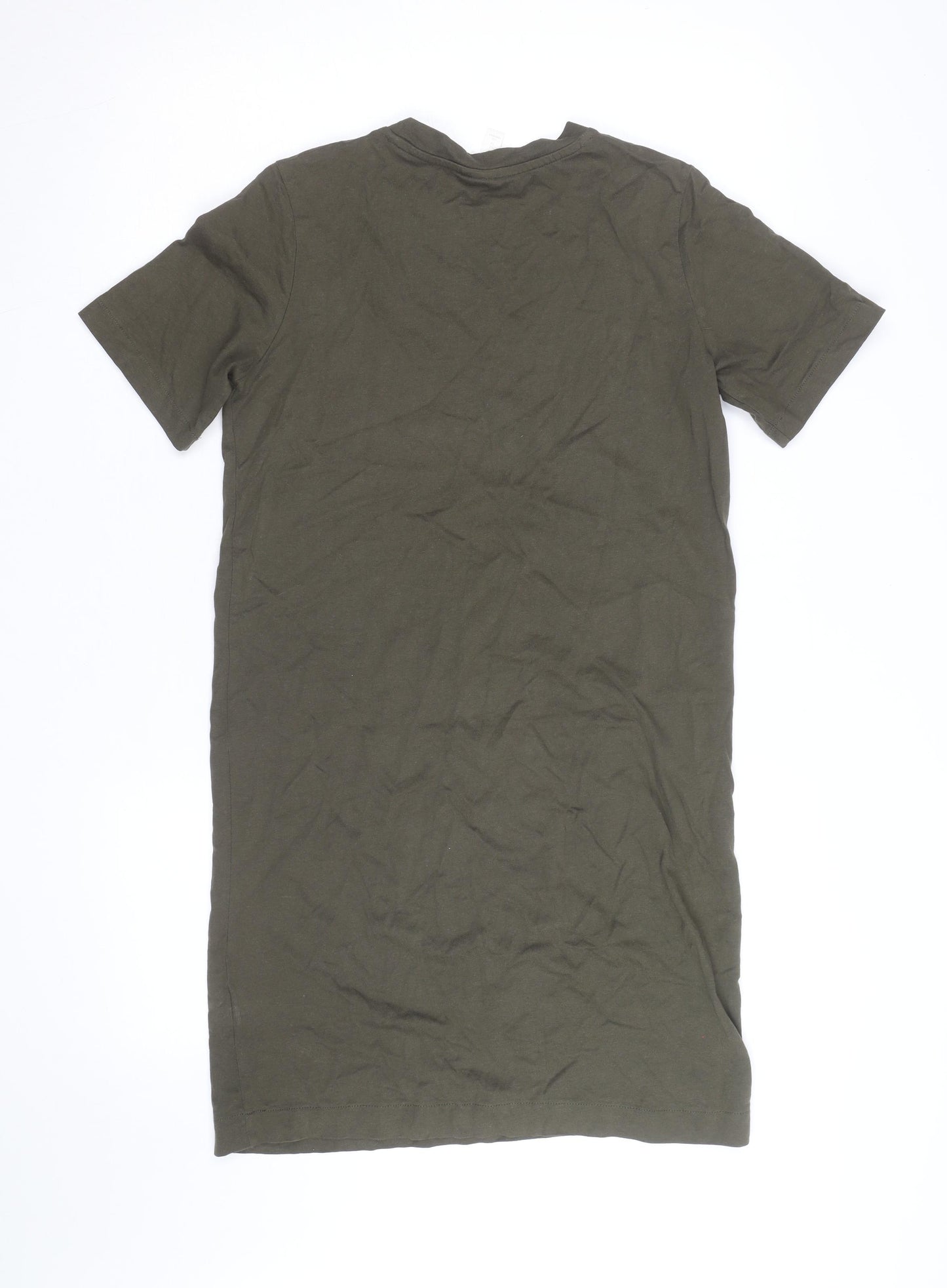 H&M Women Green T-Shirt Dress Size 10 Cotton Elastane Casual