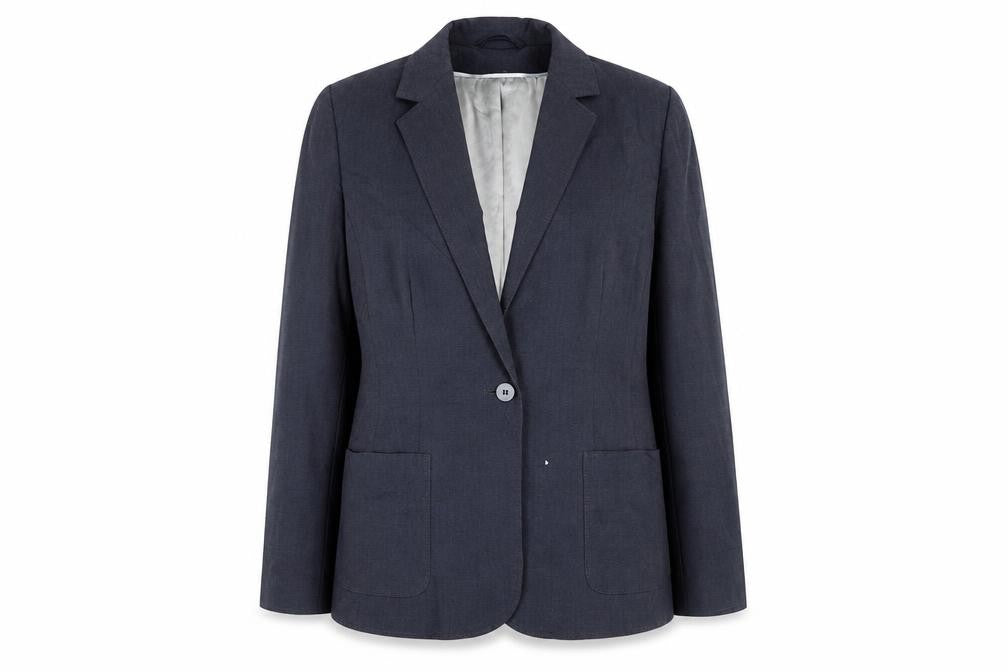 Front view of Next Women Blue Wool Blend Blazer Jacket, size 12, Workwear
