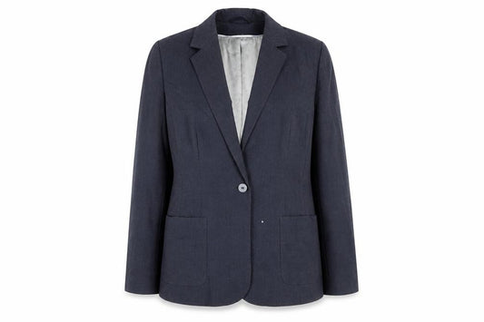 Front view of Next Women Blue Wool Blend Blazer Jacket, size 12, Workwear