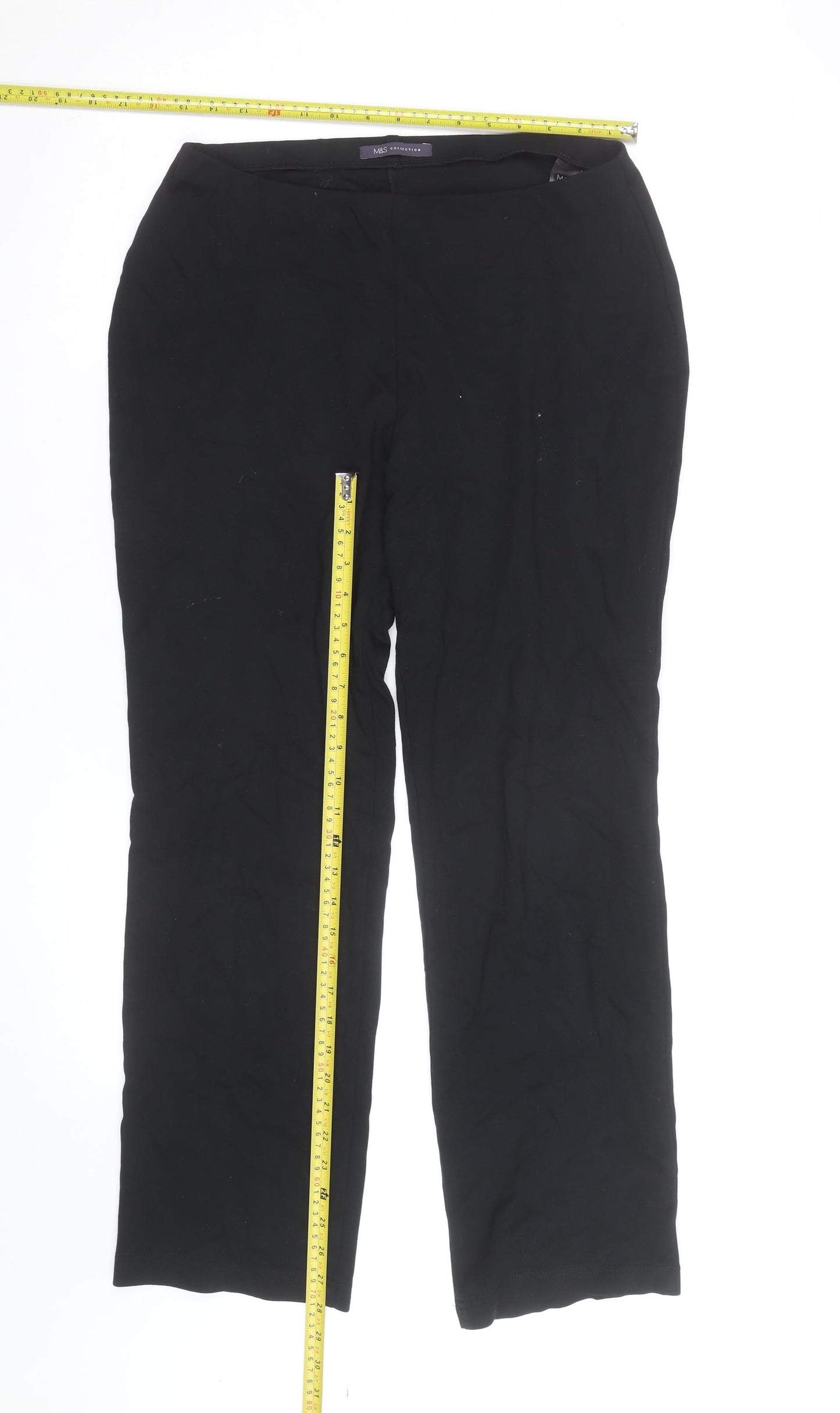 Marks and Spencer Womens Black Size 12 Stretch Jersey Straight Trousers