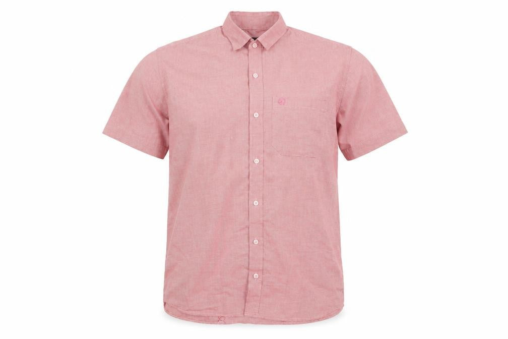 Front view of Royal Challenge Men's Red Check Short Sleeve Cotton Button-Up Shirt, size 42