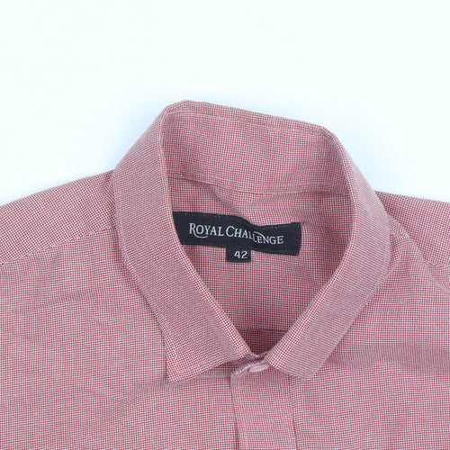 Royal Challenge Men's Red Check Short Sleeve Cotton Button-Up Shirt Size 42