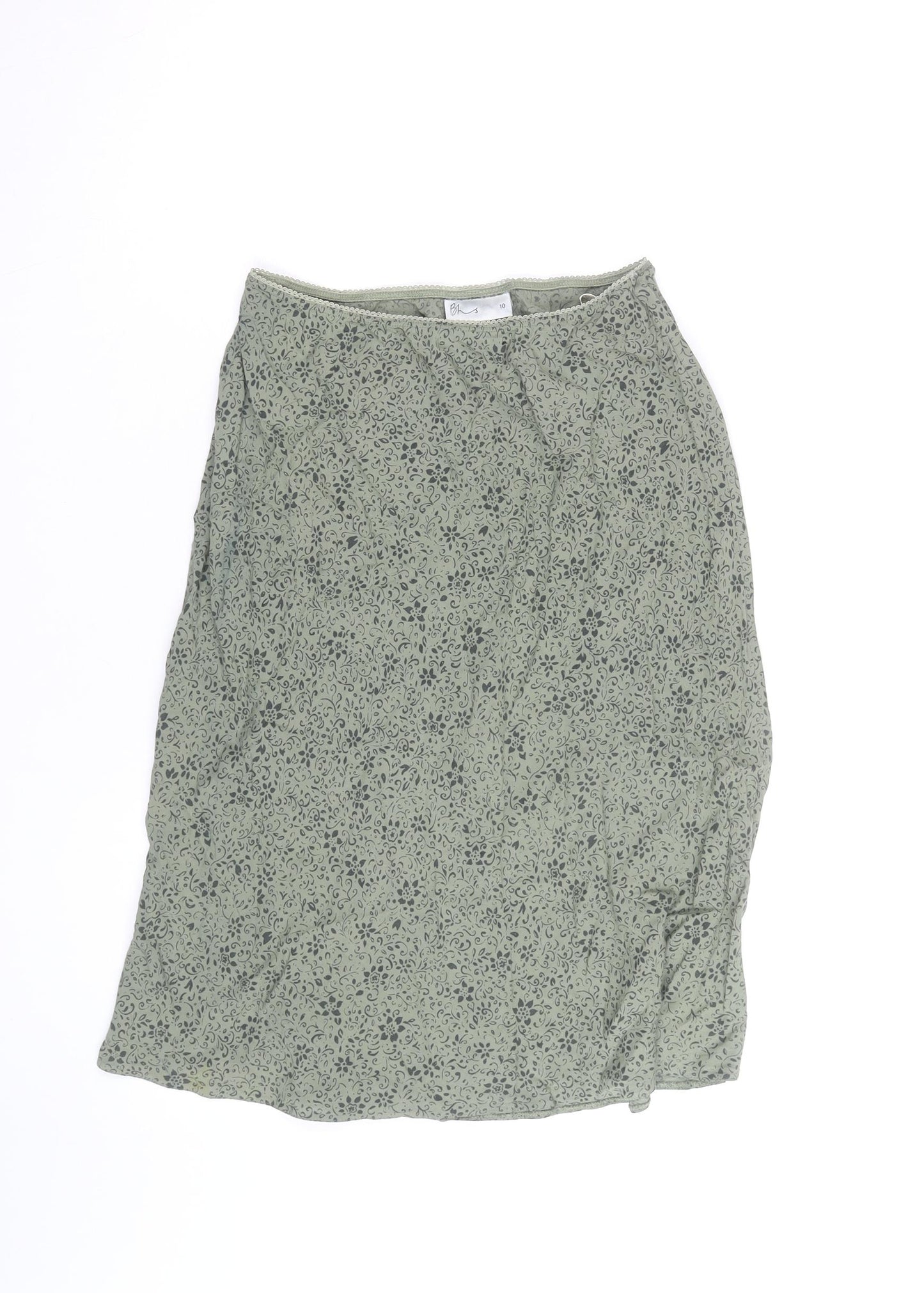 BHS Women’s Green Floral A-Line Knee Length Skirt Size 10