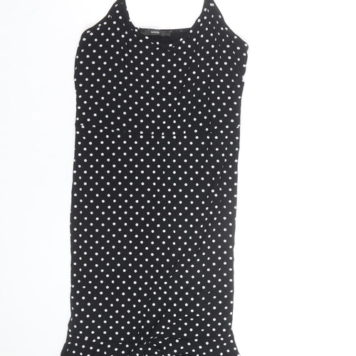 George Women’s Black Polka Dot Slip Dress Size 14 Ruffle Hem Stretch
