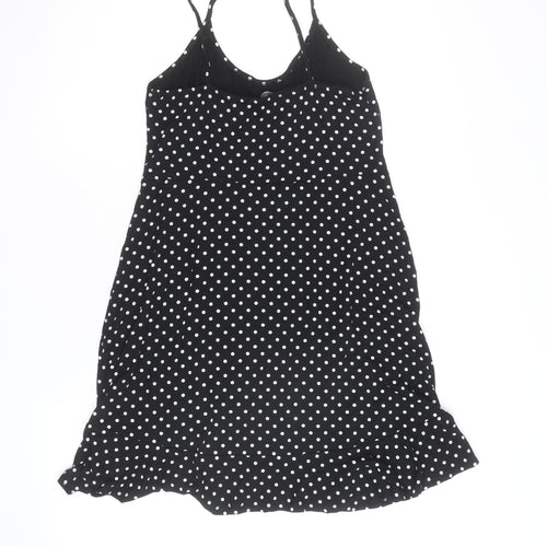 George Women’s Black Polka Dot Slip Dress Size 14 Ruffle Hem Stretch