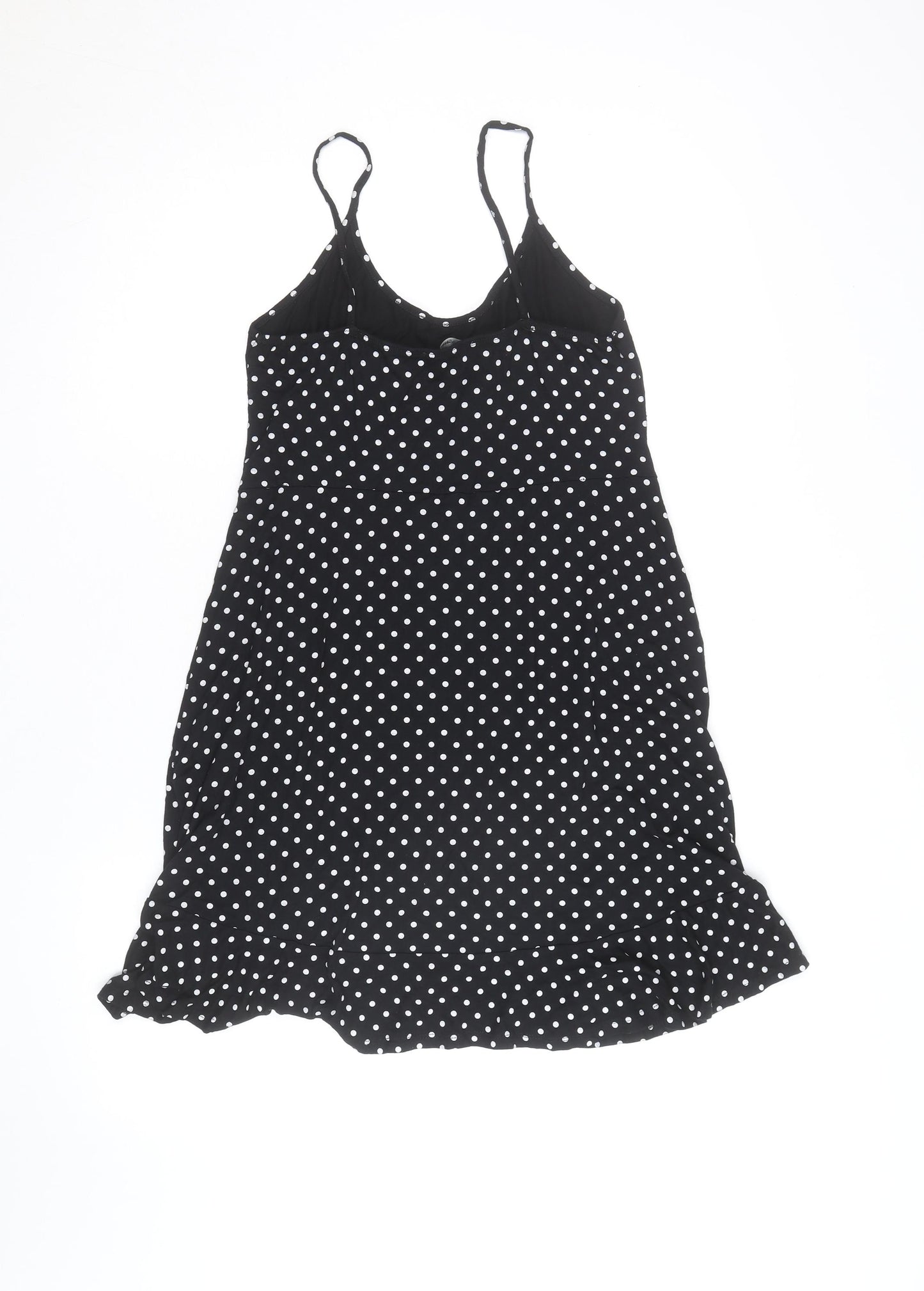 George Women’s Black Polka Dot Slip Dress Size 14 Ruffle Hem Stretch