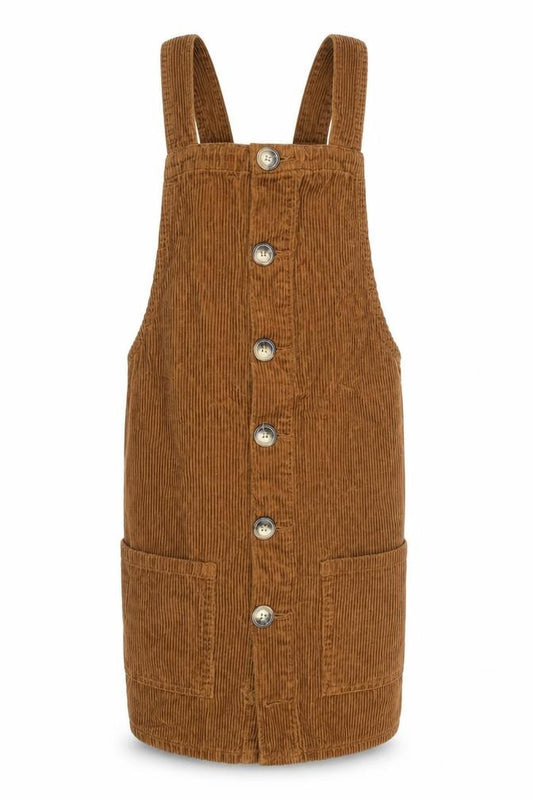 Denim Co Women Brown Corduroy Button Dungaree Dress Size 8