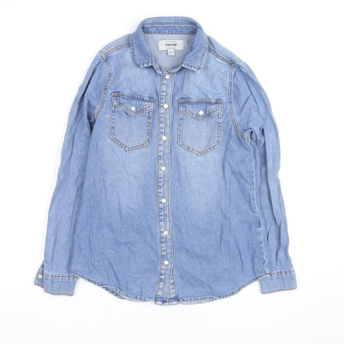 New Look Women Blue Denim Basic Jacket Size 6 Cotton Casual