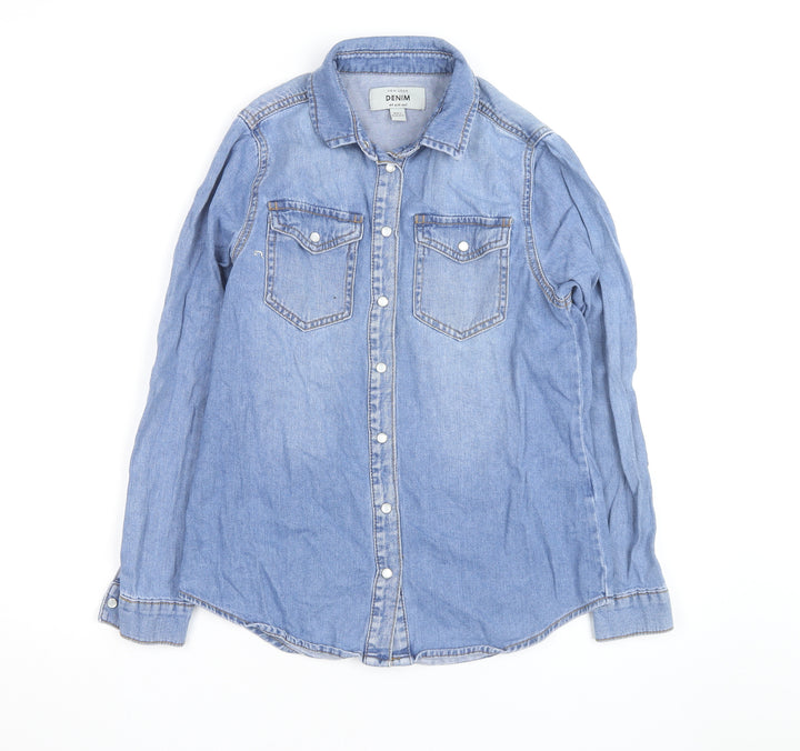New Look Women Blue Denim Basic Jacket Size 6 Cotton Casual