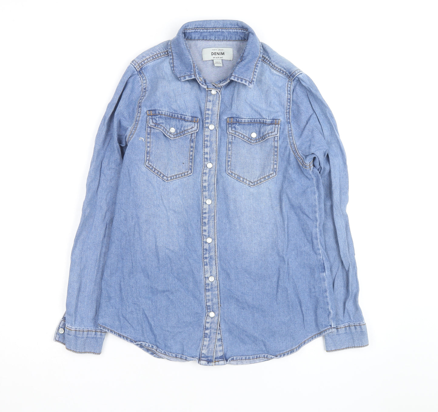 New Look Women Blue Denim Basic Jacket Size 6 Cotton Casual