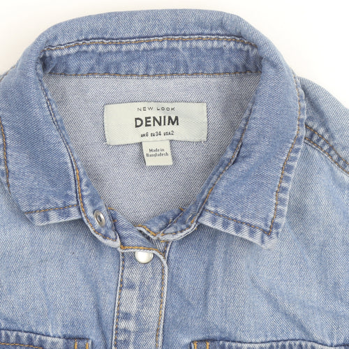 New Look Women Blue Denim Basic Jacket Size 6 Cotton Casual