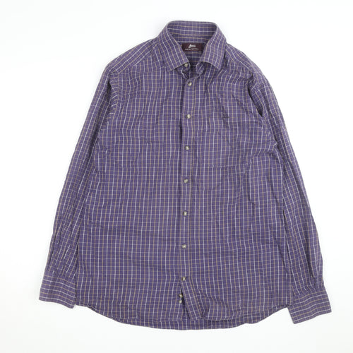Marks and Spencer Men’s Purple Check Cotton Twill Long Sleeve Shirt 15.5