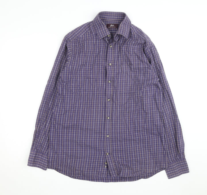 Marks and Spencer Men’s Purple Check Cotton Twill Long Sleeve Shirt 15.5