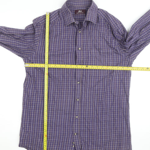 Marks and Spencer Men’s Purple Check Cotton Twill Long Sleeve Shirt 15.5