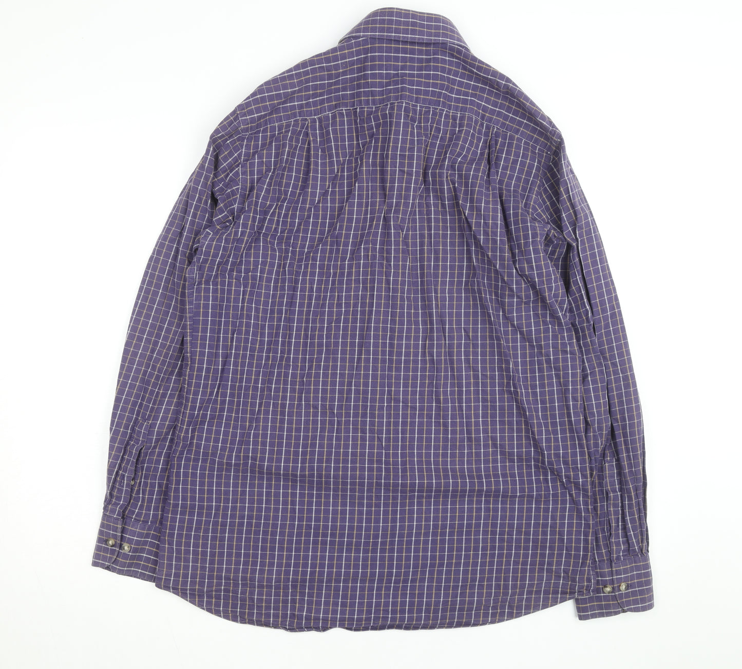 Marks and Spencer Men’s Purple Check Cotton Twill Long Sleeve Shirt 15.5