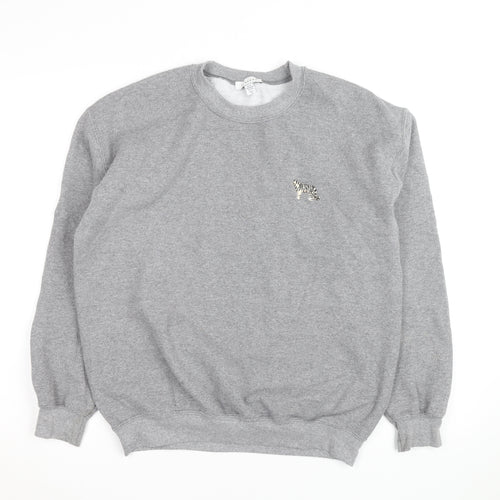 Topshop Unisex Grey Embroidered Tiger Pullover Sweatshirt M