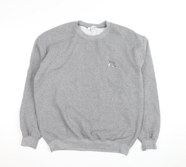 Topshop Unisex Grey Embroidered Tiger Pullover Sweatshirt M