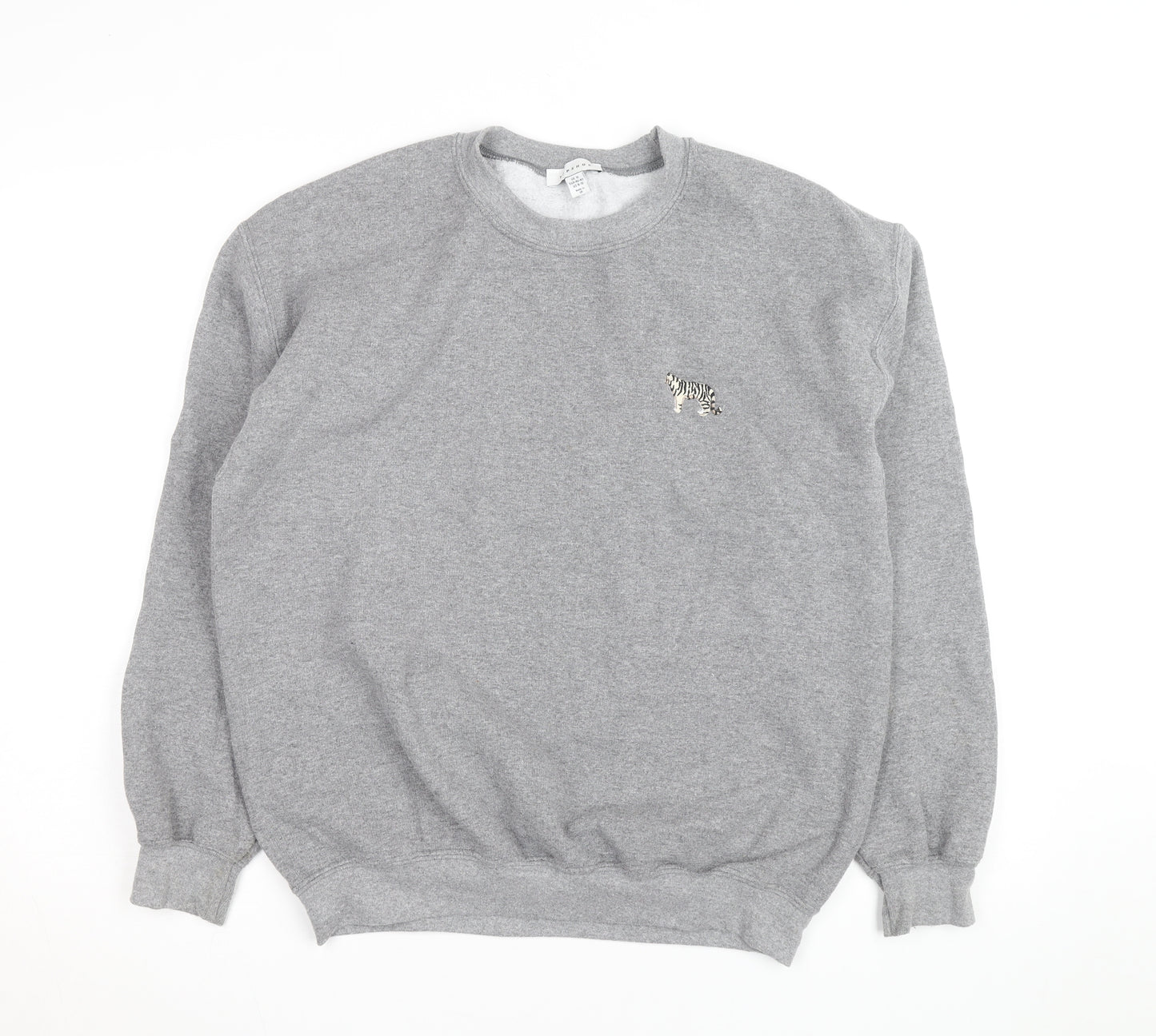 Topshop Unisex Grey Embroidered Tiger Pullover Sweatshirt M