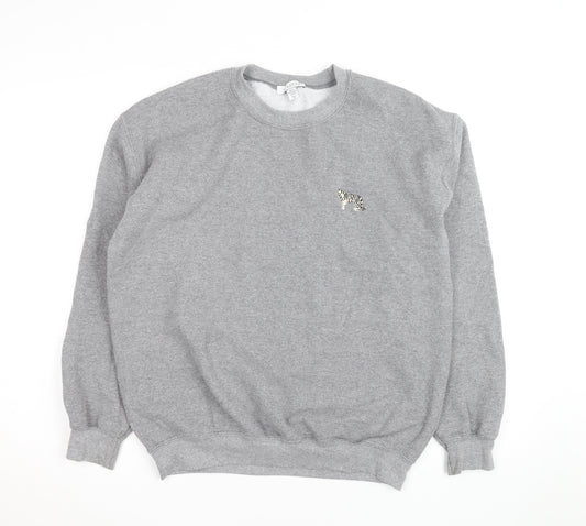 Topshop Unisex Grey Embroidered Tiger Pullover Sweatshirt M