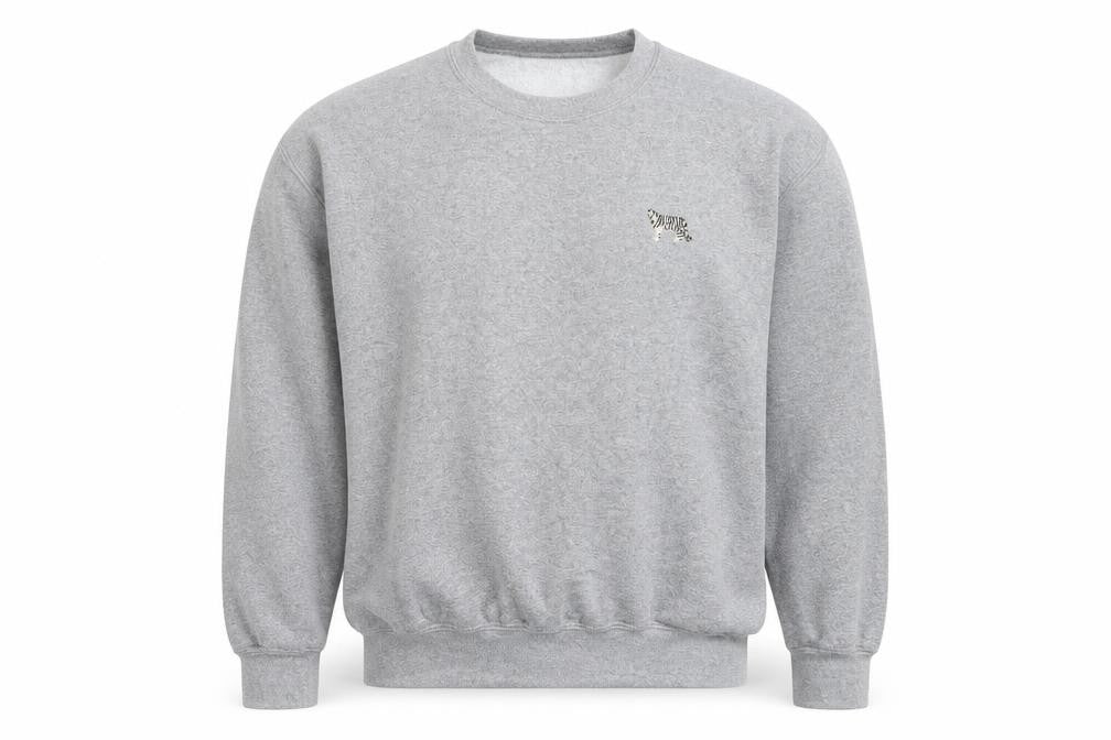 Front view of Topshop unisex grey embroidered tiger pullover sweatshirt m