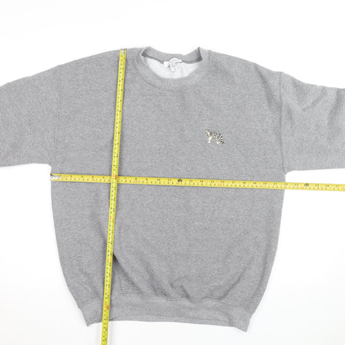 Topshop Unisex Grey Embroidered Tiger Pullover Sweatshirt M
