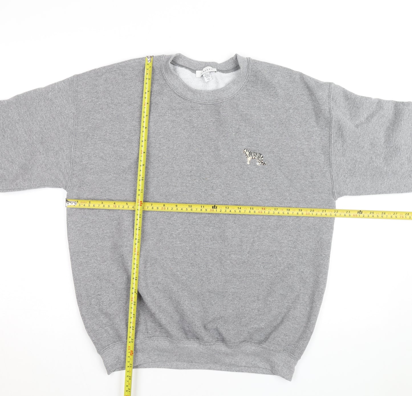 Topshop Unisex Grey Embroidered Tiger Pullover Sweatshirt M