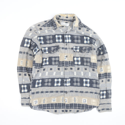 Marks and Spencer Men's Beige Check Flannel Cotton Long Sleeve Shirt S