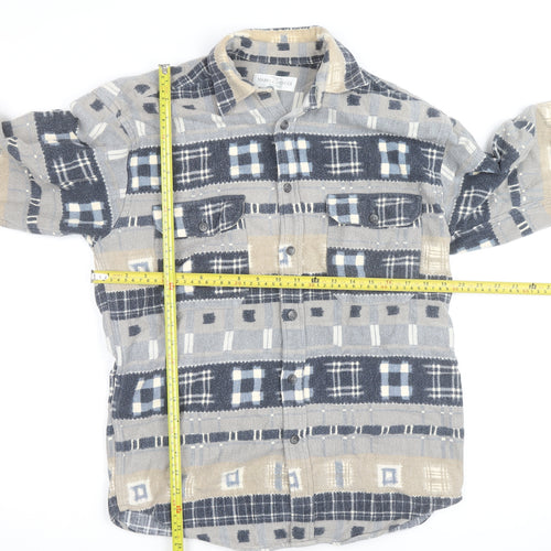 Marks and Spencer Men's Beige Check Flannel Cotton Long Sleeve Shirt S