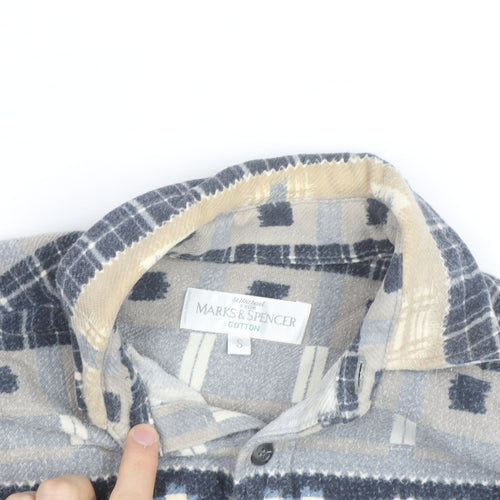 Marks and Spencer Men's Beige Check Flannel Cotton Long Sleeve Shirt S
