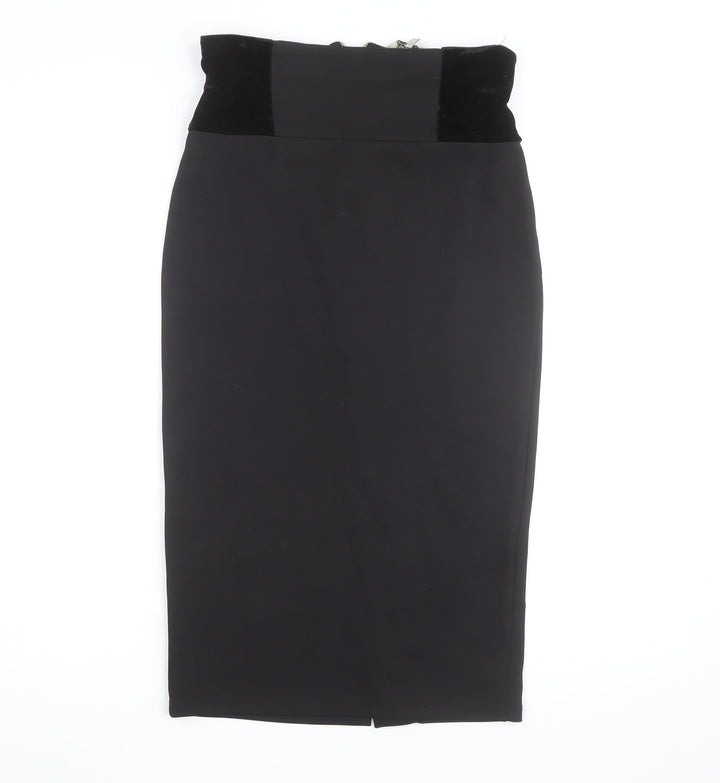 Kelly Brook Women’s Black Velvet Waist Midi Pencil Skirt Size 10