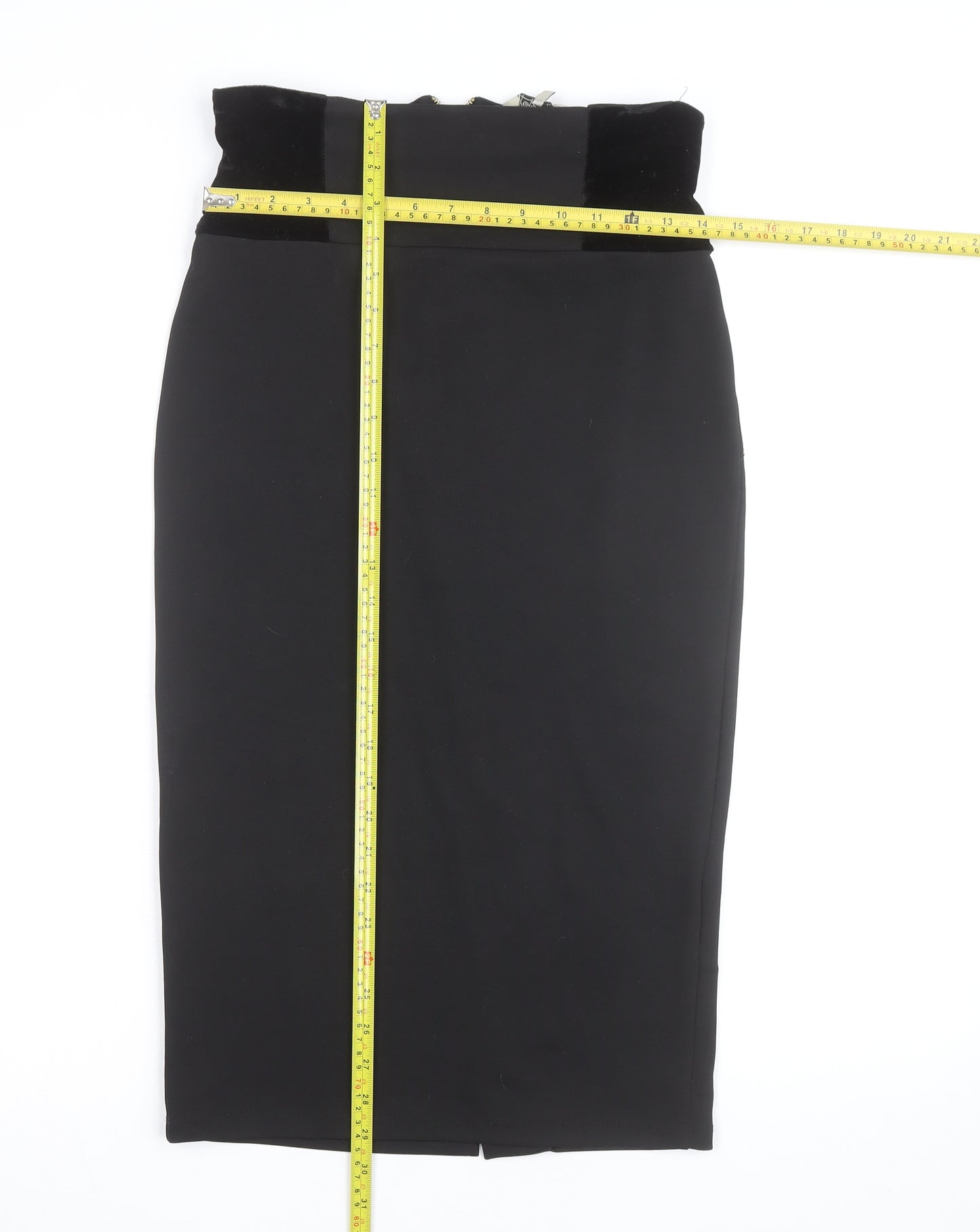Kelly Brook Women’s Black Velvet Waist Midi Pencil Skirt Size 10