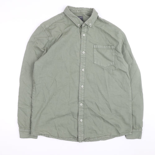 Primark Men's Green XL Regular Fit Cotton Button-Up Shirt
