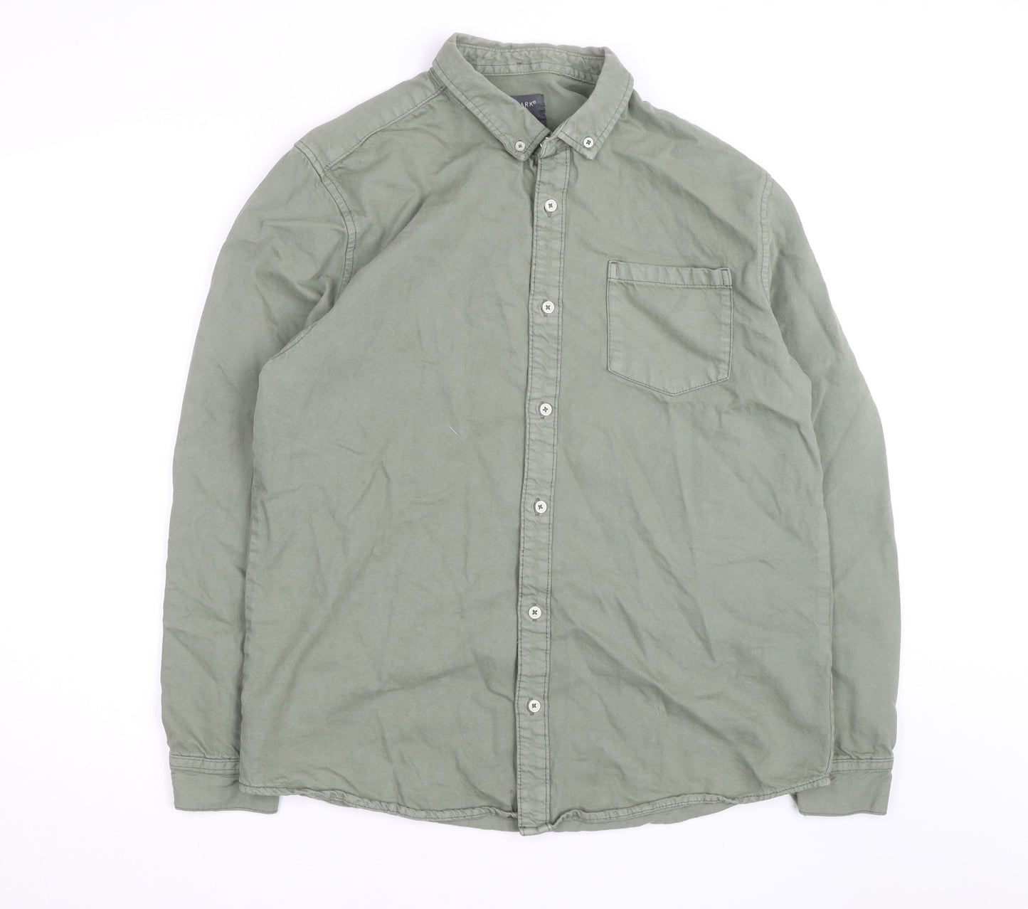 Primark Men's Green XL Regular Fit Cotton Button-Up Shirt
