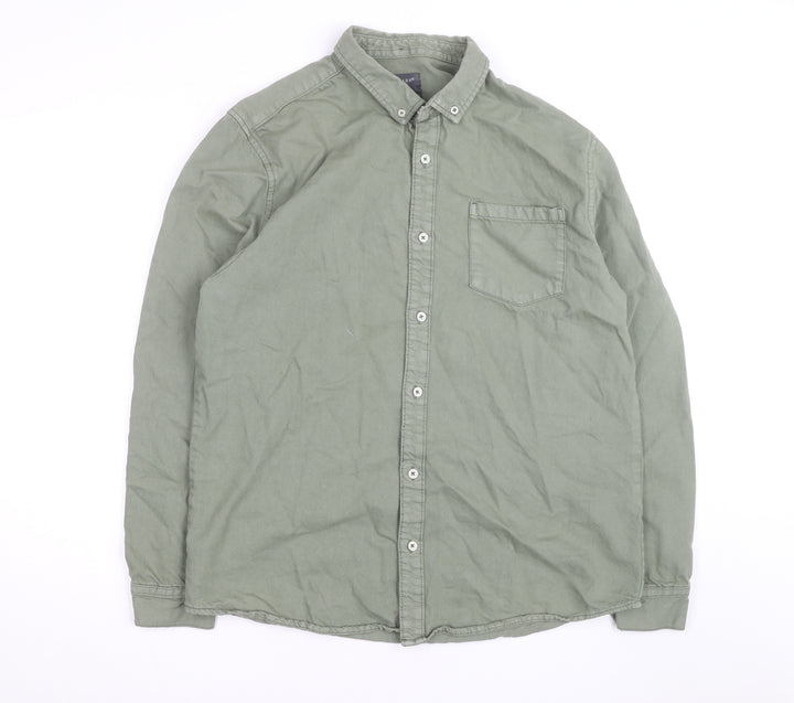 Primark Men's Green XL Regular Fit Cotton Button-Up Shirt