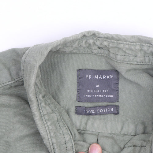 Primark Men's Green XL Regular Fit Cotton Button-Up Shirt