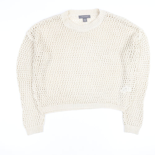 Primark Women Beige XS Open-Knit Cotton Crew Neck Jumper