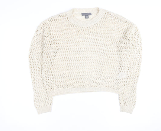 Primark Women Beige XS Open-Knit Cotton Crew Neck Jumper