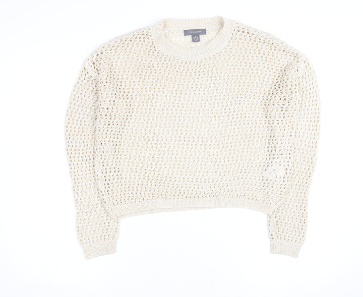 Primark Women Beige XS Open-Knit Cotton Crew Neck Jumper