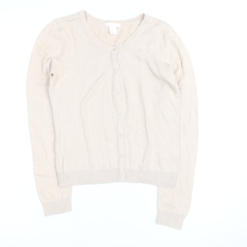 H&M Women’s Beige Cotton Knit Cardigan XS Lightweight Crew Neck
