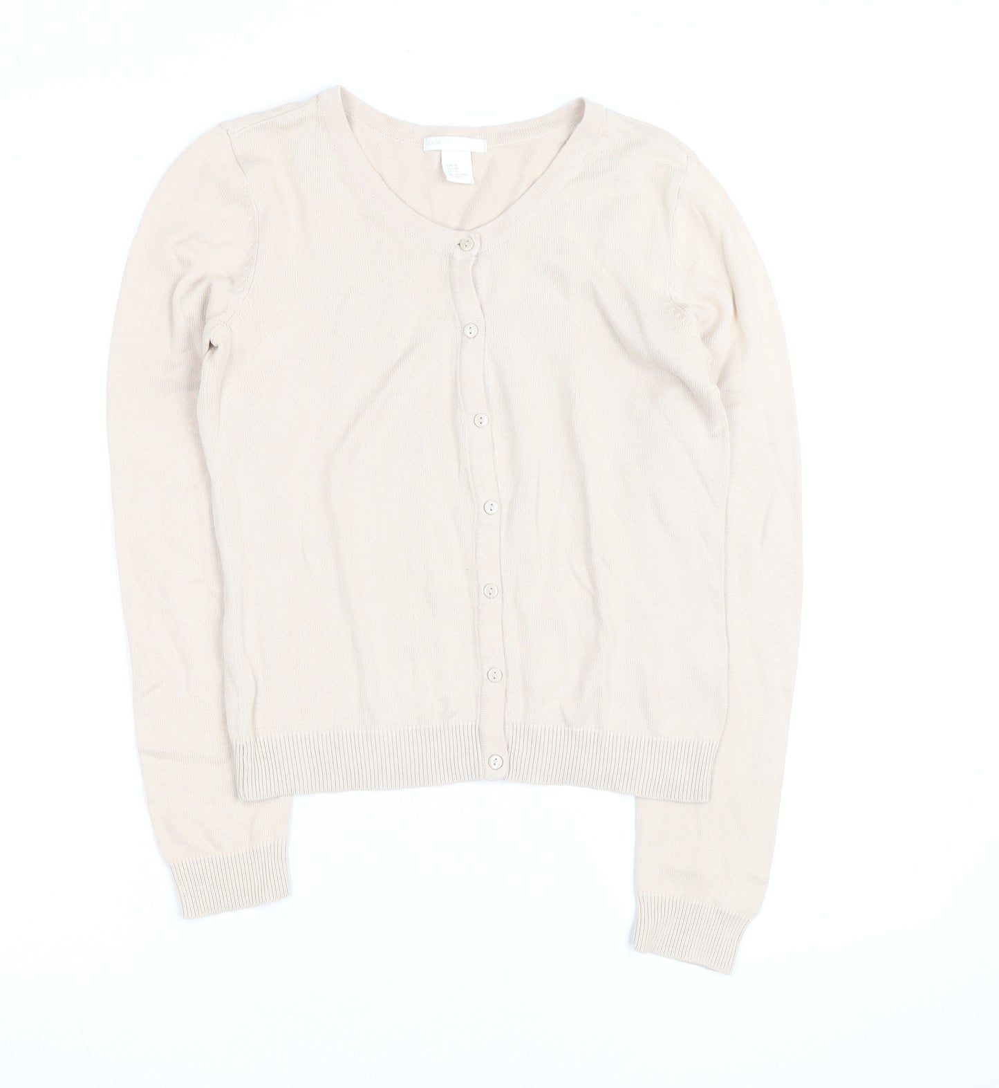 H&M Women’s Beige Cotton Knit Cardigan XS Lightweight Crew Neck