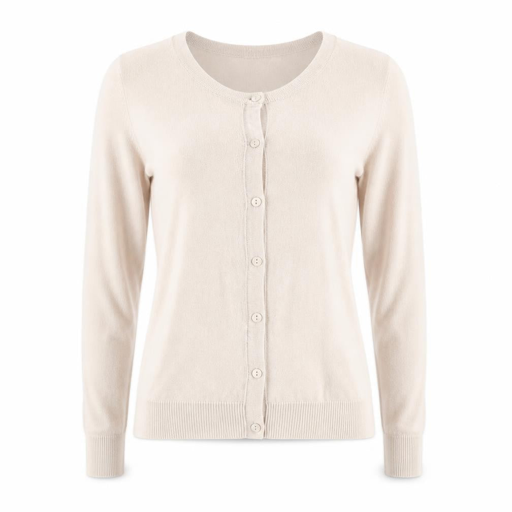 H&M Women’s Beige Cotton Knit Cardigan XS Lightweight Crew Neck