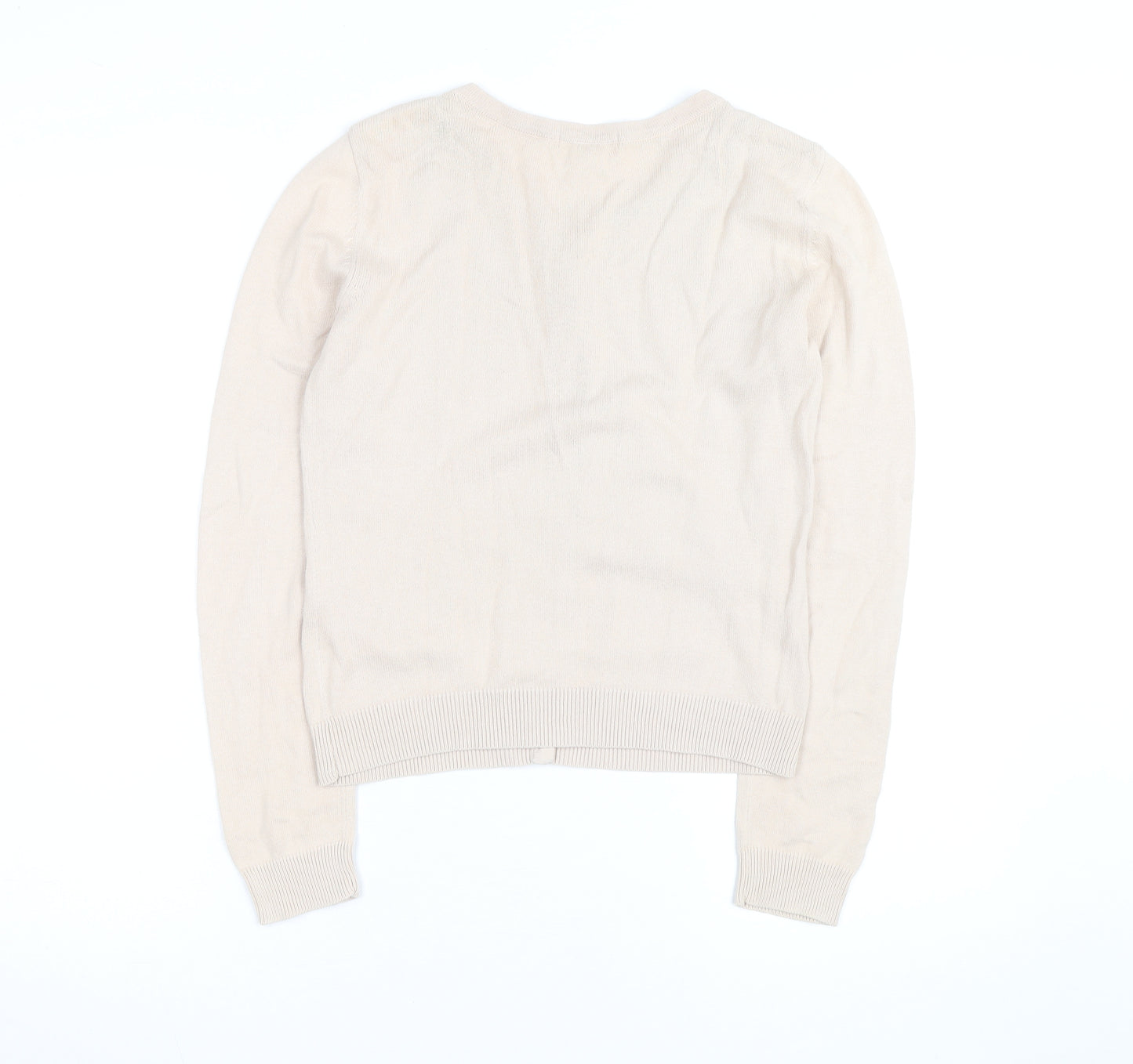 H&M Women’s Beige Cotton Knit Cardigan XS Lightweight Crew Neck