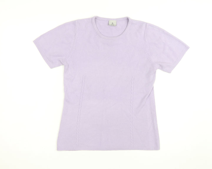 Xe Women's Purple 100% Cashmere Short Sleeve Pullover Jumper Size 10-12