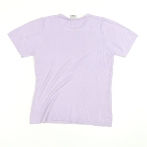 Xe Women's Purple 100% Cashmere Short Sleeve Pullover Jumper Size 10-12