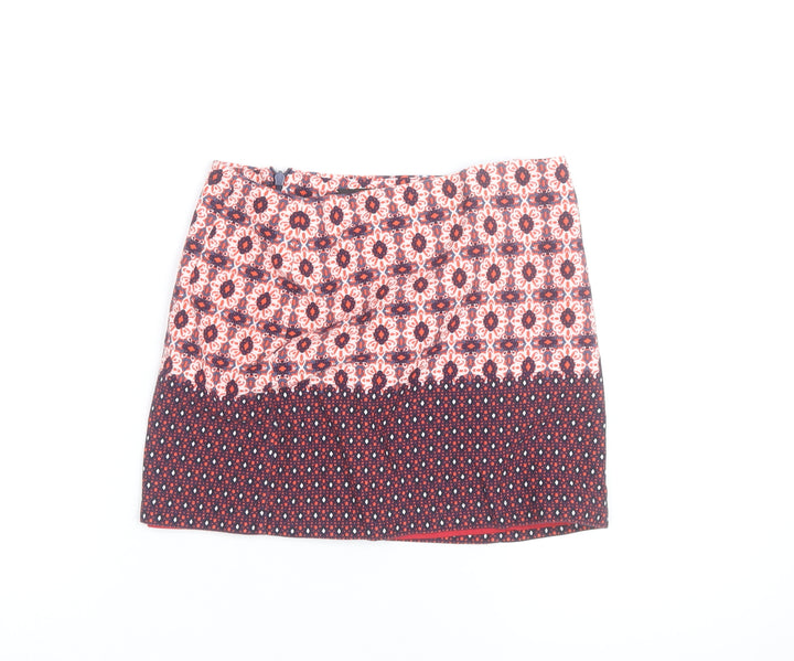 Topshop Women’s Red Floral Tweed Mini Skirt Size 8 Retro Style