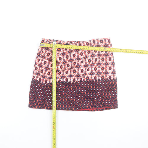 Topshop Women’s Red Floral Tweed Mini Skirt Size 8 Retro Style