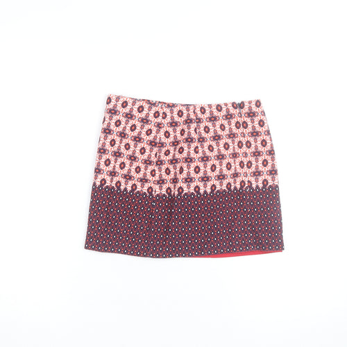 Topshop Women’s Red Floral Tweed Mini Skirt Size 8 Retro Style